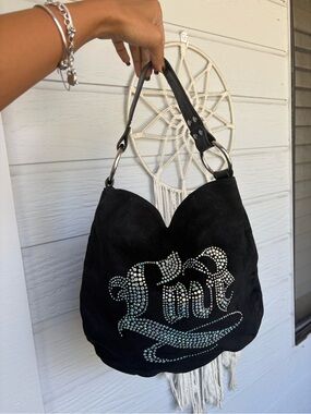 Vintage Y2K Tammi Lyn Black Rhinestone Hobo Shoulder Bag